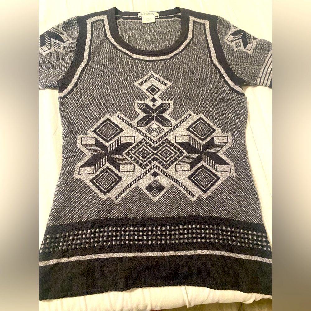 Lacoste Knit Short Sleeve Top Sweater Gray Size 34 / Small
